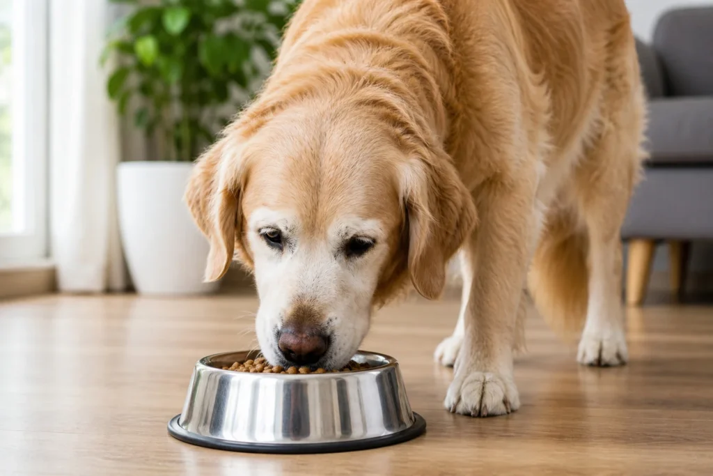 cachorro idoso com alimentação inadequada