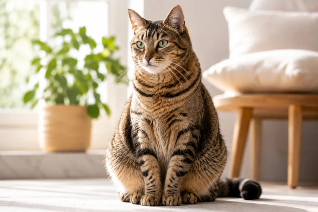 Gato idoso saudável com pelagem brilhante e expressão tranquila em ambiente doméstico iluminado. 
Representa cuidados, bem-estar e alimentação adequada para gatos seniores.
Melhor Ração Seca para Gato Idoso