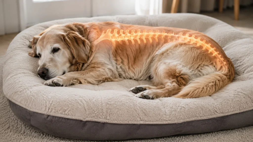 Entender como proteger a coluna do cachorro idoso exige observar atentamente a postura do animal enquanto ele descansa em sua cama ortopédica para mapear sinais de dor.