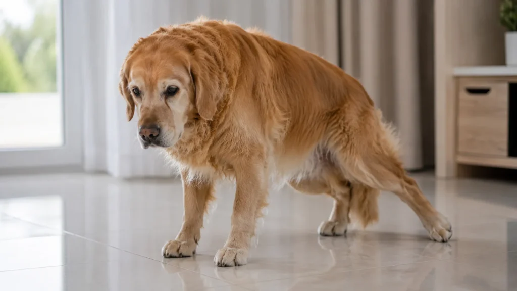 A dor severa nas articulações traseiras é o principal motivo ortopédico de um cachorro idoso fazendo xixi no lugar errado, pois a caminhada até o quintal torna-se excruciante.