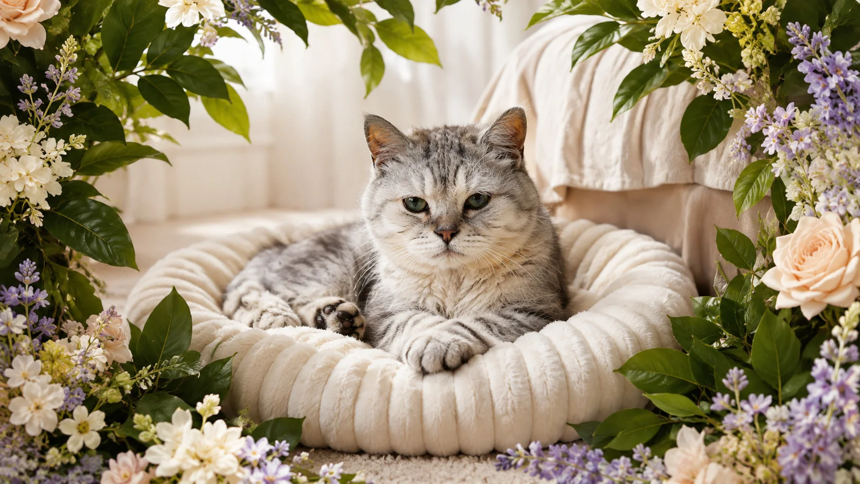 melhor cama para gato idoso repousando tranquilamente em um ambiente acolhedor e seguro, demonstrando claramente como a utilização da espuma tecnológica viscoelástica alivia drasticamente a inflamação nas articulações geriátricas.