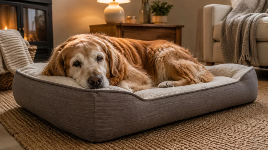 A blindagem do ambiente de repouso contra o frio e contra pontos de pressão é vital na estratégia abrangente de como adaptar a casa para cachorro idoso.
