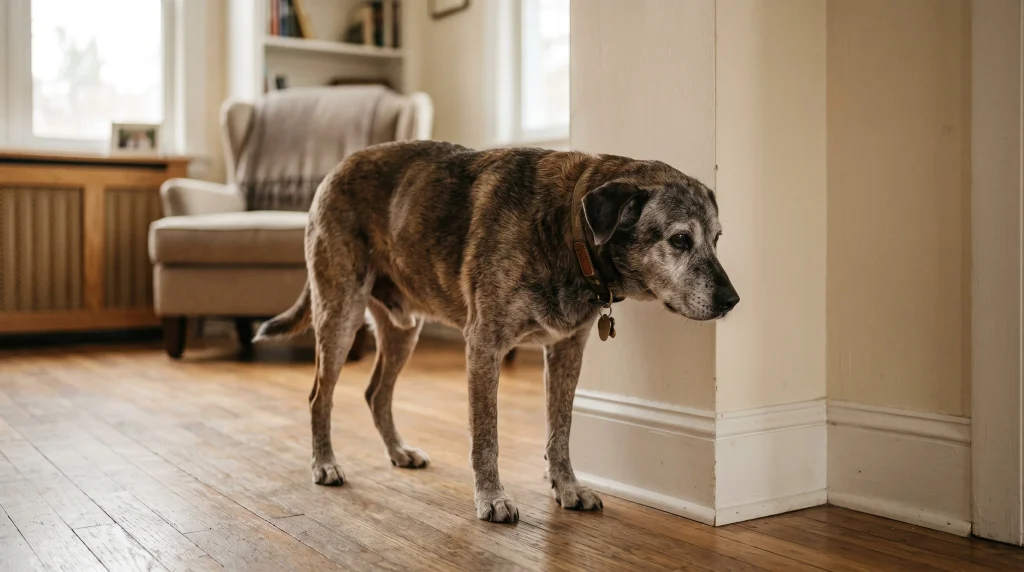 Encarar cantos de paredes ou se perder em cômodos familiares são os primeiros gritos de socorro do cérebro canino.
